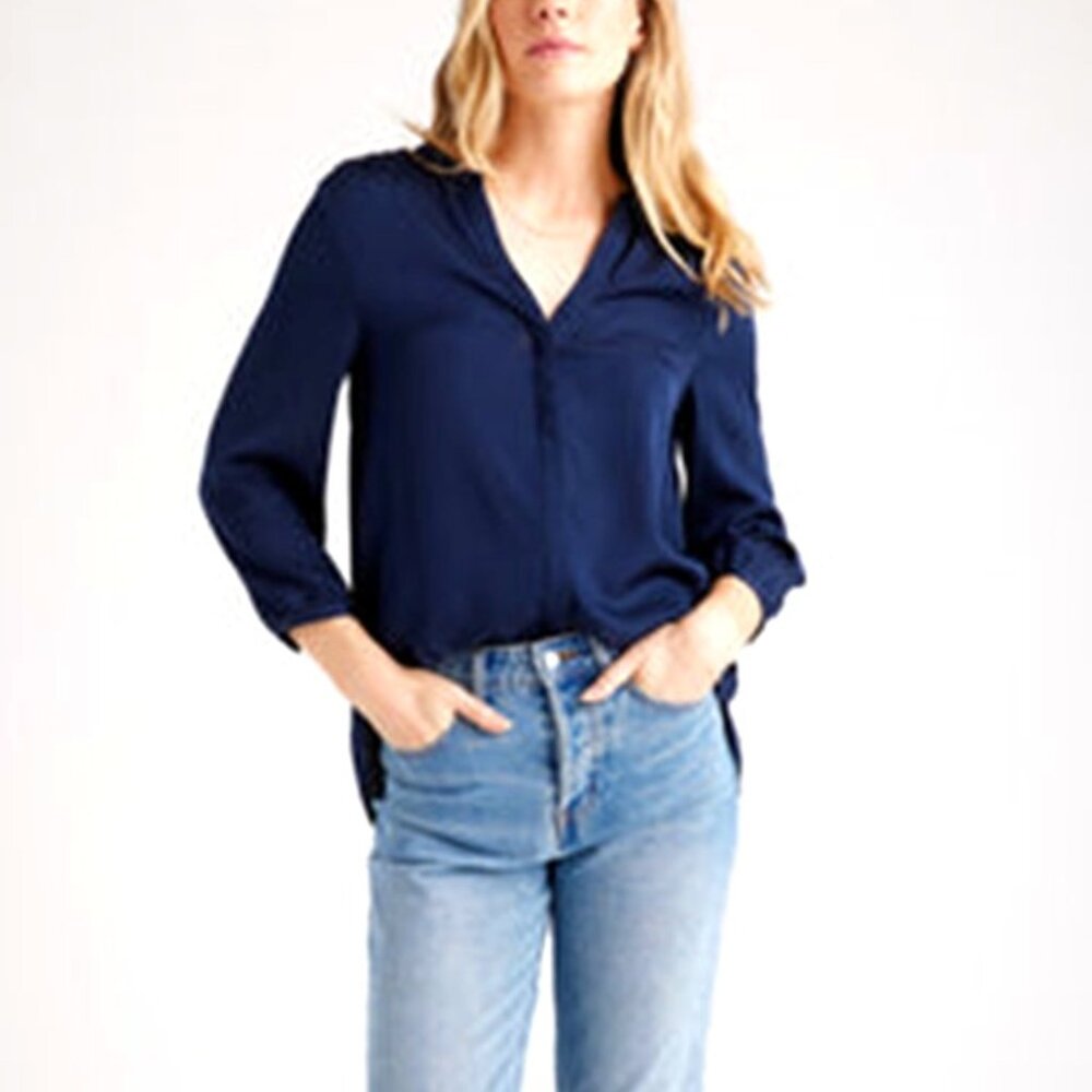 Quince Washable Stretch Silk Pleat Back Blouse